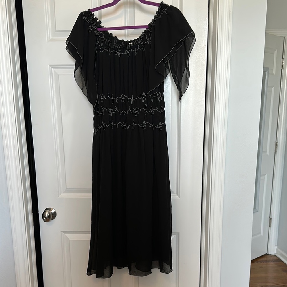 Max Studio Black Flutter Sleeve Midi Dress